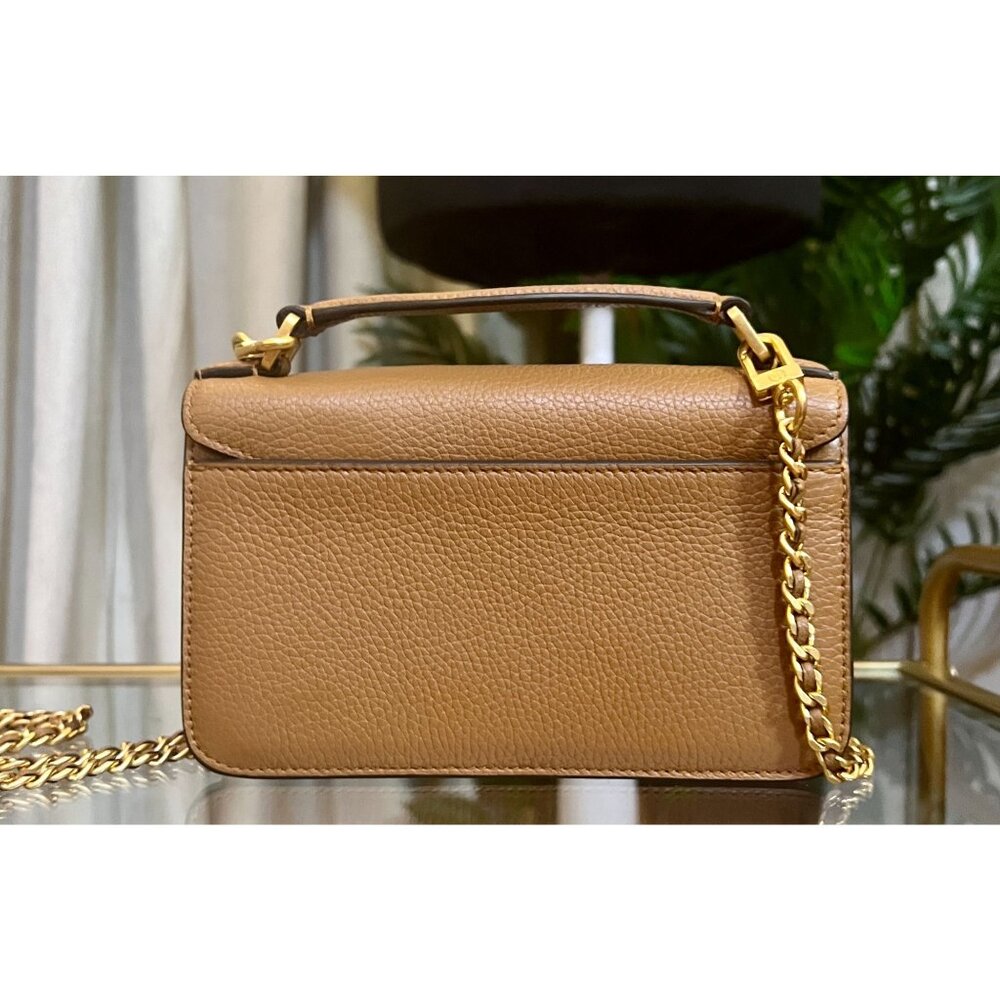 TORY BURCH CAMEL BROWN BRITTEN WITH GOLD HARDWARE HANDBAG - Picture 4 of 13